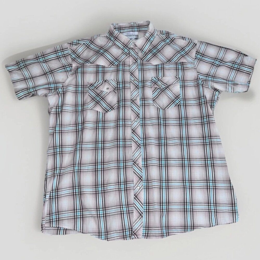 Wrangler Men’s Wrancher Plaid Short-Sleeved Snap Button Shirt 2XLT